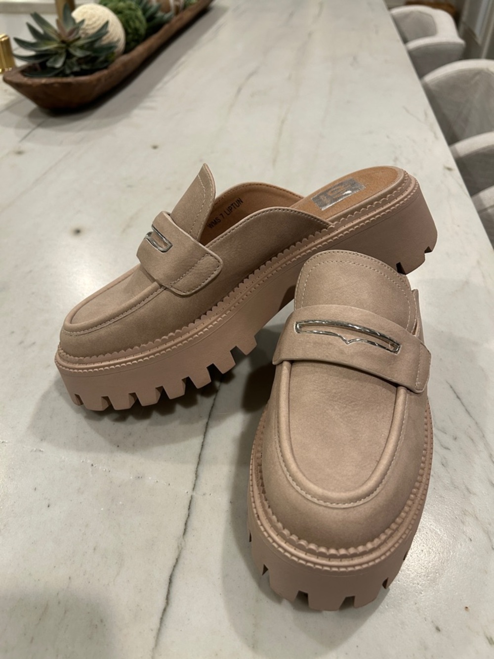 Dolce Vita Chunky Taupe Suede Slip-On Mules